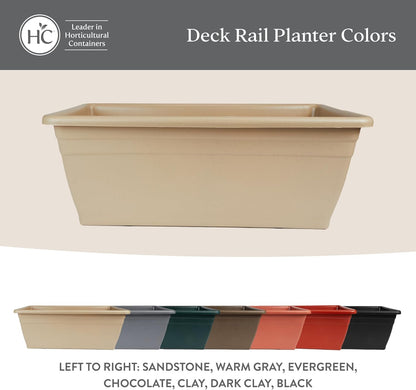 The HC Companies Deck Railing Planter Box w/Removable Drain Plugs - Lightweight & Weatherproof Plastic Flower Box - Balcony Planters for Railing and Fence (24”, Black)