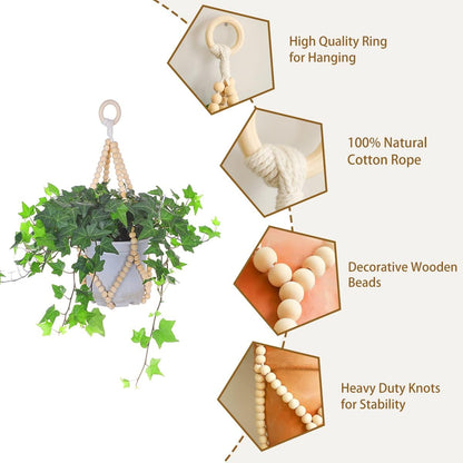 Artilady 2 Pack Beaded Plant Hanger Indoor - Macrame Hanging Planters for Plants Holder No Tassels with Wooden Beads Boho Farmhouse Rustic Home Decor