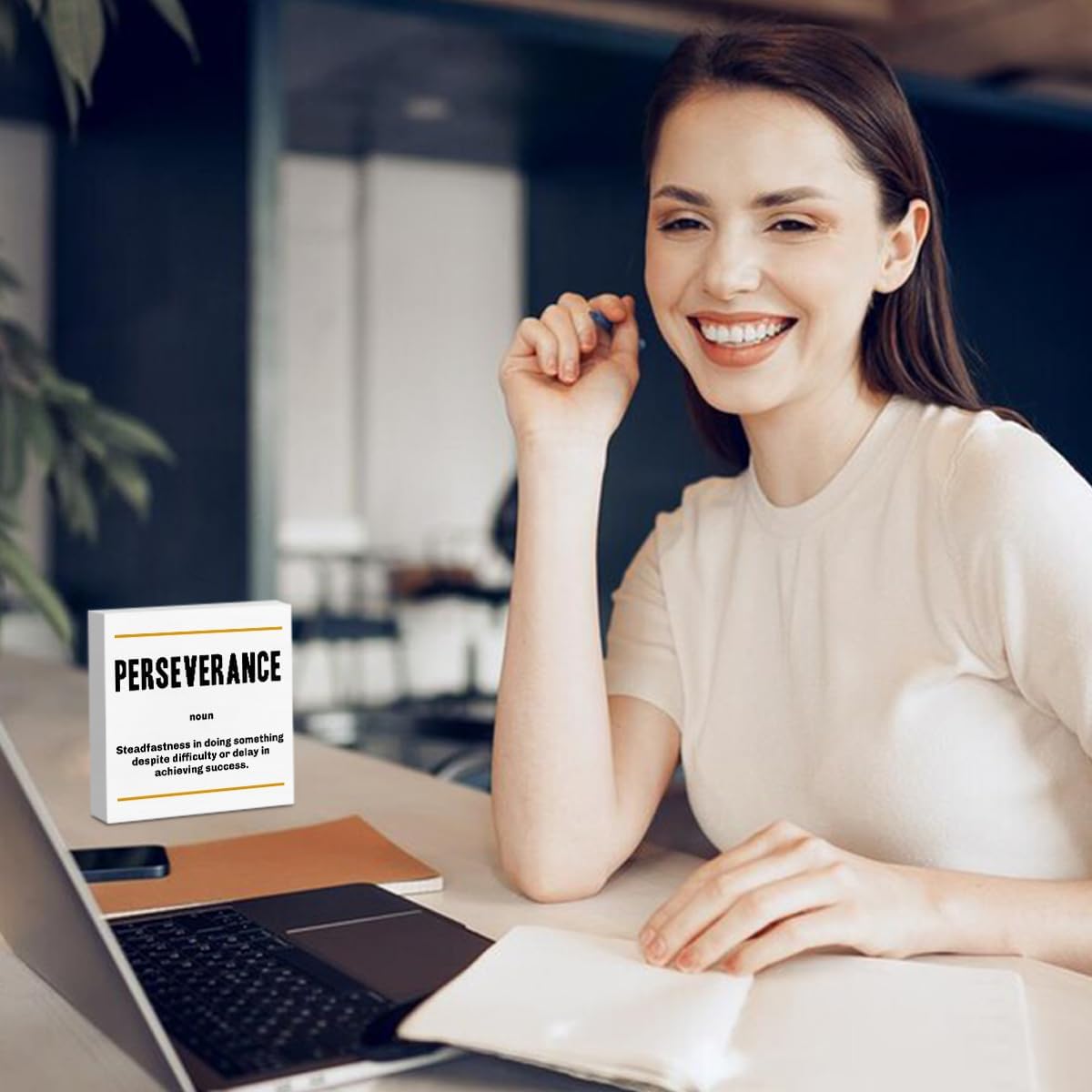 Perseverance Noun Entrepreneur White Wooden Box Sign, Inspirational Office Decor Decorative Table Shelf Desk Decor, Rustic Workplace Farmhouse Home Counter Decor Office Decorations Desk Accessories