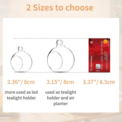 Nuptio 8 Pcs 3.15"/ 8cm Hanging Glass Tealight Holder Globe Plant Terrariums Glass Orbs Air Plants Tea Light Candle Holders Home Decor Indoor Outdoor Garden (6 Pcs + 2 Pcs)