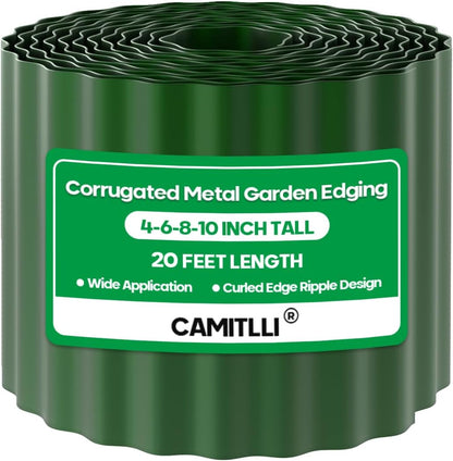 Corrugated Metal Garden Edging, Sturdy Tall Landscape Edging Borders, Perfect DIY for Flower Beds, Lawn and Pathway, Tree Surrounds, Paver Edges (Green, 6"×20FT)