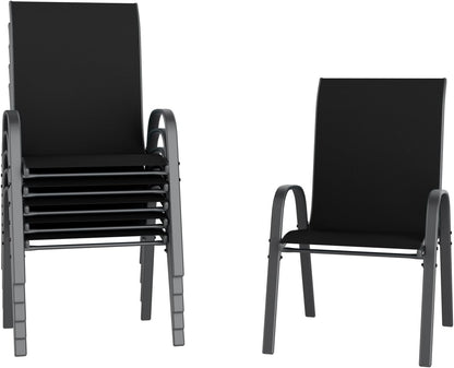 UDPATIO Patio Chairs Set of 6, Stackable Outdoor Dining Chairs with High Back, Breathable Textilene Fabric Outdoor Chair All Weather, 350LBS Capacity for Garden, Backyard (Black)