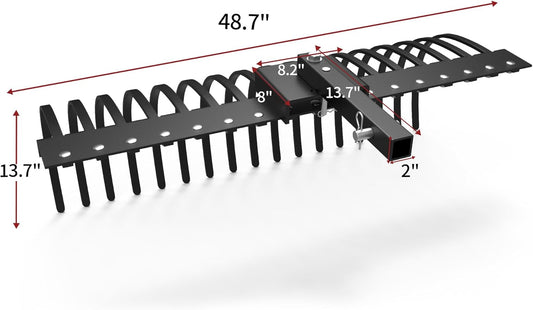 YITAMOTOR 4FT Tractors Rake 17 Pine Straw Rake Fits 2" Receiver for Lawn Tractors or ATV/UTV
