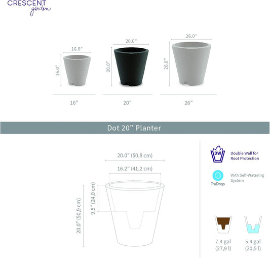 Crescent Garden Dot TruDrop Indoor/Outdoor Planter, Self-Watering Plant Pot, 20 Inches, (Old Bronze)
