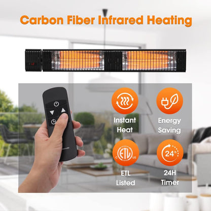 ThermoMate Infrared Electric Patio Heater, 3000W Carbon Fiber Heating for Outdoor/Indoor, Porch, Deck, Garage with Remote 24 Hours Timer, Hard Wired 240V