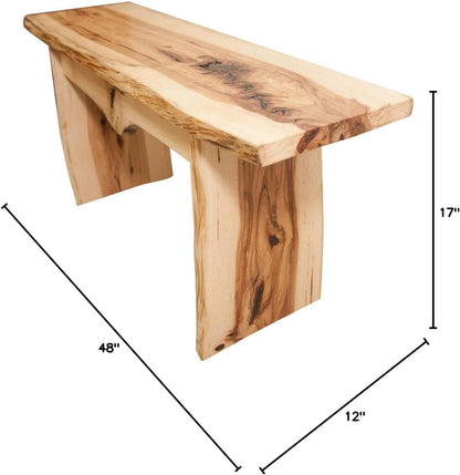 Rustic Red Door Co. Live Edge Wooden Bench - Solid Wood Dining Bench Furniture - Natural Edge Wooden Slab Bench (5' Long, Hickory Wood with Clear Coat)
