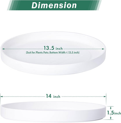 Phoenix Vine 14 Inch Plastic Plant Saucer Water Drip Tray, Heavy Sturdy Round Plant Drainage Tray for Indoors Outdoor, Set of 2, Matte White, 21-TY-14W-2