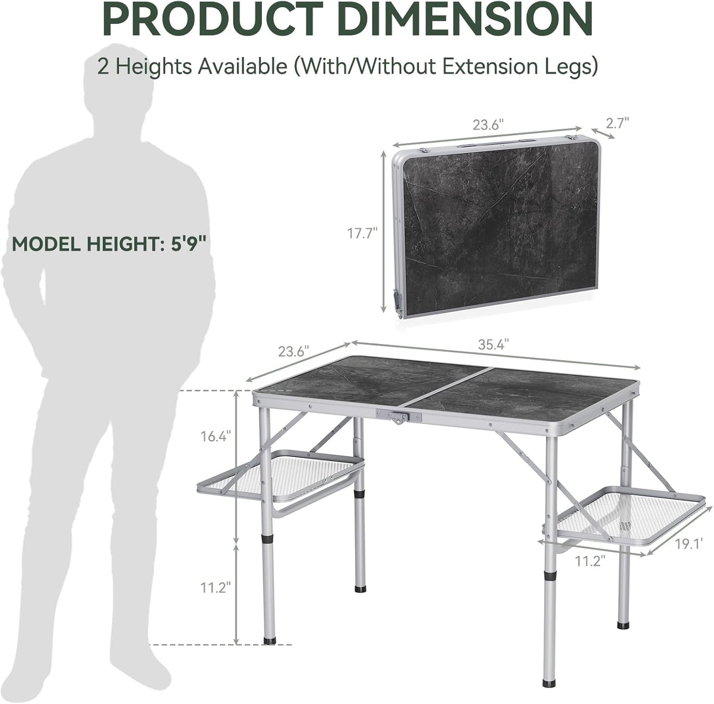 Titanker Folding Camping Table 3ft, Folding Picnic Table, Camp Tables Portable Foldable, 50% Extra Side Space, Outdoor Patio Table, Camping Essentials, Aluminum Light Solid, Silver