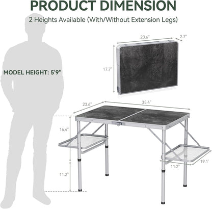 Titanker Folding Camping Table 3ft, Folding Picnic Table, Camp Tables Portable Foldable, 50% Extra Side Space, Outdoor Patio Table, Camping Essentials, Aluminum Light Solid, Silver