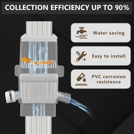 Downspout Diverter, Rain Barrel Diverter Kit-Rainwater Collection System Fits 2x3 or 3x4 Inch Downspout with Filtration and PVC Spigot, White