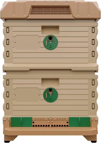 Ergo Insulated 10 Frame Bee Hive Set [NO Frames Included] (Double Deep, Tan Body Green Entrance)