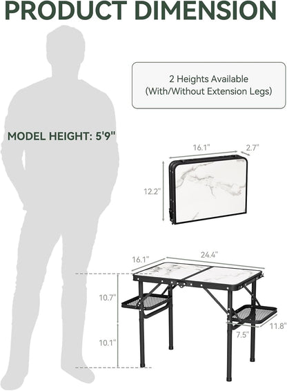 Titanker Folding Camping Table Small 2ft, Small Camp Table Portable with 50% Extra Space, Folding Picnic Table, Portable Beach Tables, Car Camping Essentials, Aluminum Light Solid