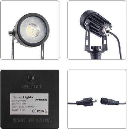 APONUO Metal Solar Spot Lights Outdoor with 9.8ft Cable Solar Powered Landscape Lighting Low Voltage IP65 Waterproof Auto On/Off for Outside Garden Yard Landscape Pathway Garage-Warm White(2-in-1)