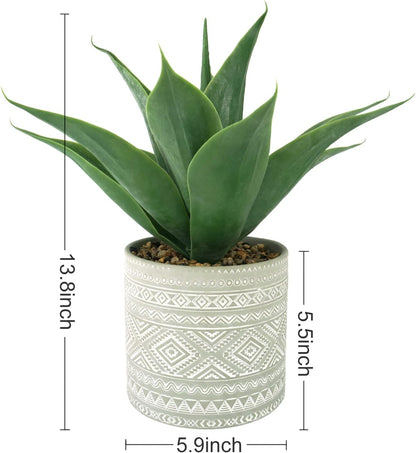 Artificial Potted Plants, 13.8" Artificial Succulent Fake Aloe, Large Faux Aloe Plant in Pot for Home Office Room Badroom Garden Decor (Grey)