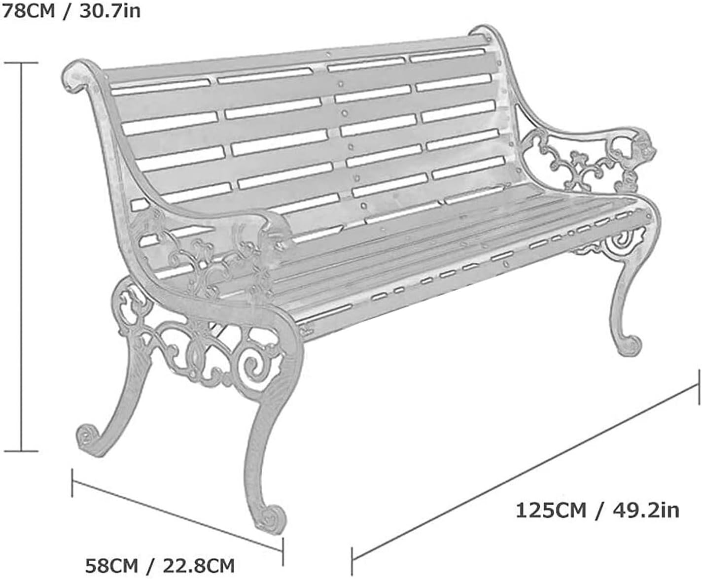 Outdoor Solid Wood Garden Park Bench for 2-3 People, Weatherproof Patio Lawn Bench Porch Seat with Cast Iron Frame, Porch/Deck/Patio Furniture Bench with Backrest and Armrests(Brown+Black Chair Legs,1
