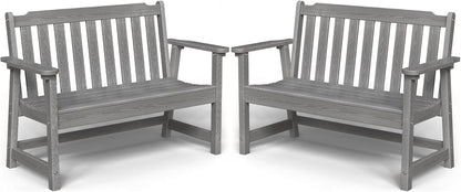 Outdoor Bench, 2-Person HDPE Garden Bench, All Weather Poly Patio Bench for Outdoors, Garden, Backyard, Porch and Park, 660 lbs Weight Capacity, Grey, 2 Pack