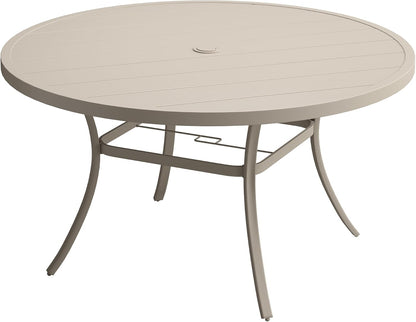 DIFY 50" Round Outdoor Patio Dining Table for 6, Metal Patio Table with 1.57" Adjustable Umbrella Hole, All-Weather Dining Furniture Table for Backyard Lawn Garden, Sandshell