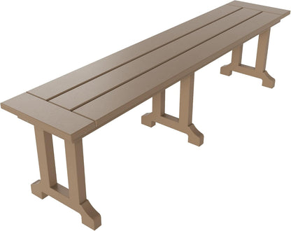 WestinTrends Malibu 65" Outdoor Dining Bench, All Weather Resistant Poly Lumber Patio Garden Bench Trestle Long Bench for Both Outdoor and Indoor, Weathered Wood