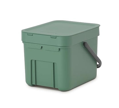 Brabantia Sort & Go Kitchen Countertop Food Scraps Compost Bin | XS / 1.6 Gal / 6L | Fir Green | Removable Stay-Open Lid, Carry Handle, Easy-Clean Recycling Box | Wall-Mounting Bracket Included