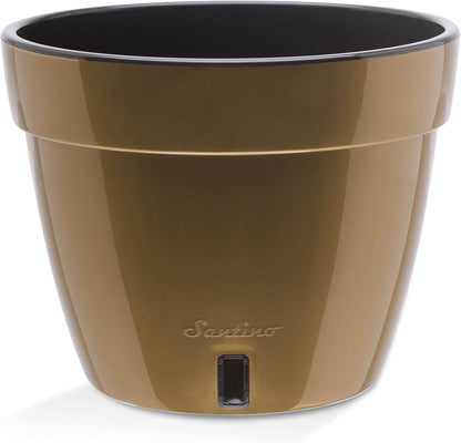 Santino ASTI 7.1 Inch Self Watering Planters Gold/Black (Set of 3) for Indoor Plants - Premium Quality Modern Plastic Pot w/Water Level Indicator for All House Plants, African Violets and Dahlias