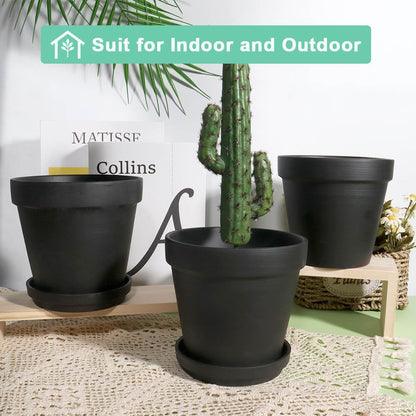 vensovo 6 Inch Black Terracotta & Clay Pots for Plant with Saucer - 4 Pack Medium Terra Cotta Planter with Drainage Hole, Flowerpot for Indoor Outdoor Plants, Crafts, Wedding Favor