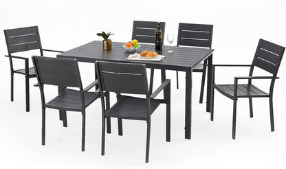 AECOJOY 60" Outdoor Dining Table, Aluminum Patio Table with Wood-Plastic Composite Tabletop,6 Seater Dining Table for Backyard Garden