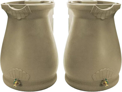 65-Gallon Urn Rain Wizard Decorative Barrel (Khaki, 2 Pack)