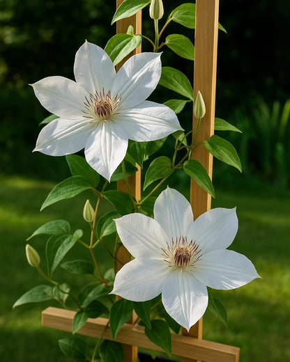 Perennial Farm Clematis 'Henryii' Hybrid – Live Flowering Vine in 4 Quart Container, Large Pure White Blooms with Creamy Centers, Long Blooming, Ideal for Trellises, Arbors & Classic Garden Displays