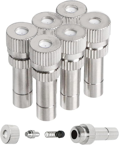 20pcs Brass Mister Nozzles, 6mm Misting Nozzles for Outdoor Cooling System, Landscaping, Air Humidification, Greenhouse Irrigation (without Filter, 0.006"/0.15mm Orifice)
