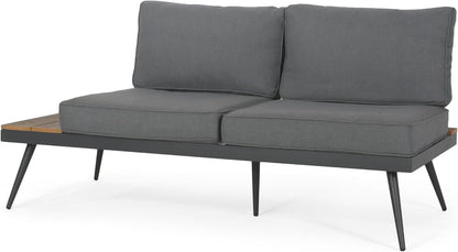 Outdoor V-Shaped 4-Piece Alum Patio Sofa Set, L-Shaped Conversation Set with Coffee Table, Aluminum Frame, Faux Wood, Outdoor Sectional Sofa Set for Garden