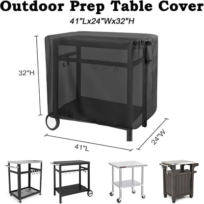 Prep Table Cover for Royal Gourmet Double-Shelf Movable Dining Cart Table, 40inch Outdoor BBQ Cart Cover Buffet Grill Table Cover Bar Tool Cart Covers Cooler Covers Waterproof