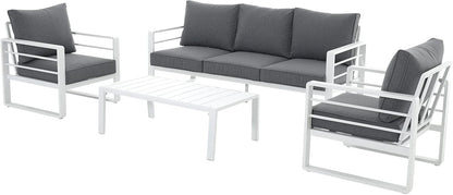 Patiorama Aluminum Patio Furniture Set, 4 PCS Modern Patio Conversation Set, All Weather White Outdoor Sectional Sofa Set w/Coffee Table, 3-Seater Sofa, Superior Olefin Cushion, Garden-Grey Cushion