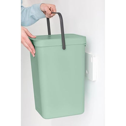 Brabantia Sort & Go Kitchen Recycling Bin | S / 4.2 Gal / 16L | Jade Green | Removable Stay-Open Lid, Carry Handle | Trash Can for Bottles, Cans, Paper, Glass | Wall-Mounting Bracket Included