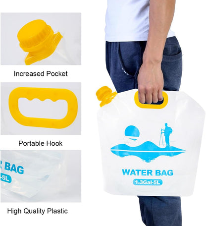 Collapsible Emergency Water Container Bag,WaterStorageCube,Flat Folding,BPA Free Food Grade,Clear Plastic Storage Jug for Camping Hiking Backpack,No-Leak Freezable,Water Bottle 1.3 Gallon/2pcs