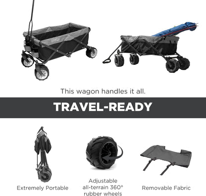Creative Outdoor Push Pull Hauler Wagon for Kids, 200lbs Weight Capacity, All-Terrain Collapsible and Portable Folding Cart, Beach, Park, Garden, Camping & Tailgate