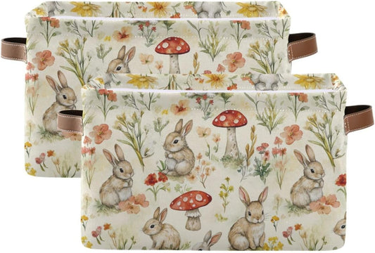 Easter Mushroom Rabbit Rectangular Storage Basket Organizer Bin Shelf Baskets For Clothes Gifts For Home Office Dorm