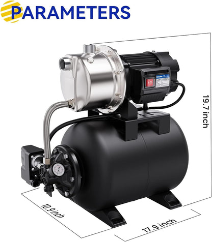 Acquaer 1.6 HP Shallow Well Pump with Pressure Tank, Stainless Steel, 1320 GPH 115V Irrigation, Automatic Water Booster Jet Pump for Home, Garden, Lawn
