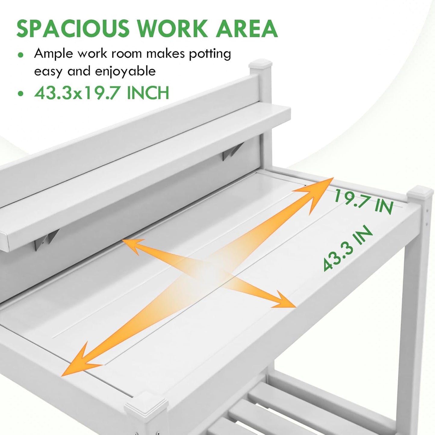 EAGLE PEAK Outdoor Indoor Maintenance Free Vinyl Garden Potting Bench, Waterproof Potting Table with Open Shelf, Lower Storage, 40inx21.6inx43.9in, White