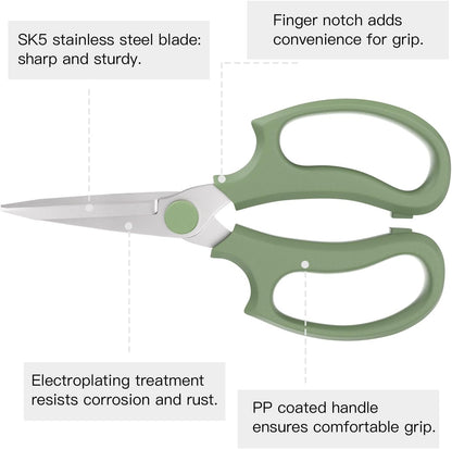 Flower Scissors, Strong Floral Shears,3PCS Premium Steel Garden Pruning Shears Floral Fruits Leaf Scissors Hand Pruner Snip Trimming Tool for Gardening Flower Arrangement, Green
