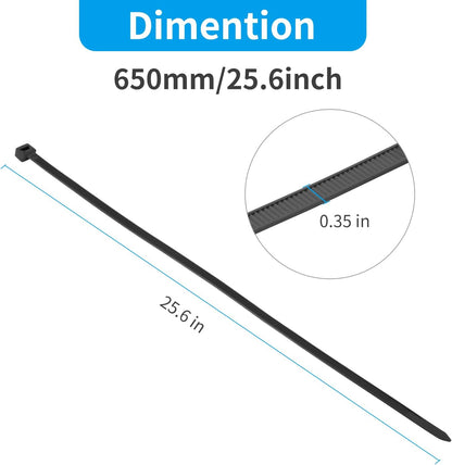 XINGO 26 inch Black Zip Ties Heavy Duty 100 Pack, 200 LBS Ultra Strong Plastic Wire Ties, Large Cable Ties Extra Long Tie Wraps, Indoor and Outdoor UV Resistant