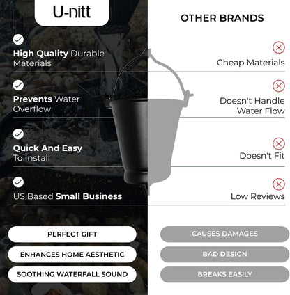 U-nitt Rain Chain Water Collection for Gutters, Rainwater Catcher & Diverter, 8.5 FT Chains for Outside Garden, Black Bucket Cups, Roof Downspout, Works with Heavy Rain, w/Gutter Clip for Rainchains