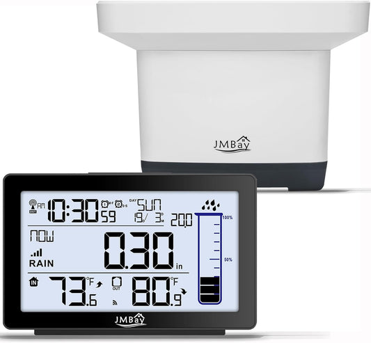 Digital Rain Gauge Outdoor with Thermometer, Self-Emptying Wireless Rain Gauges Outdoors Best Rated, High Precision Electronic Remote Rain Collector, Freeze Proof Automatic Rain Measure Gauge for Yard