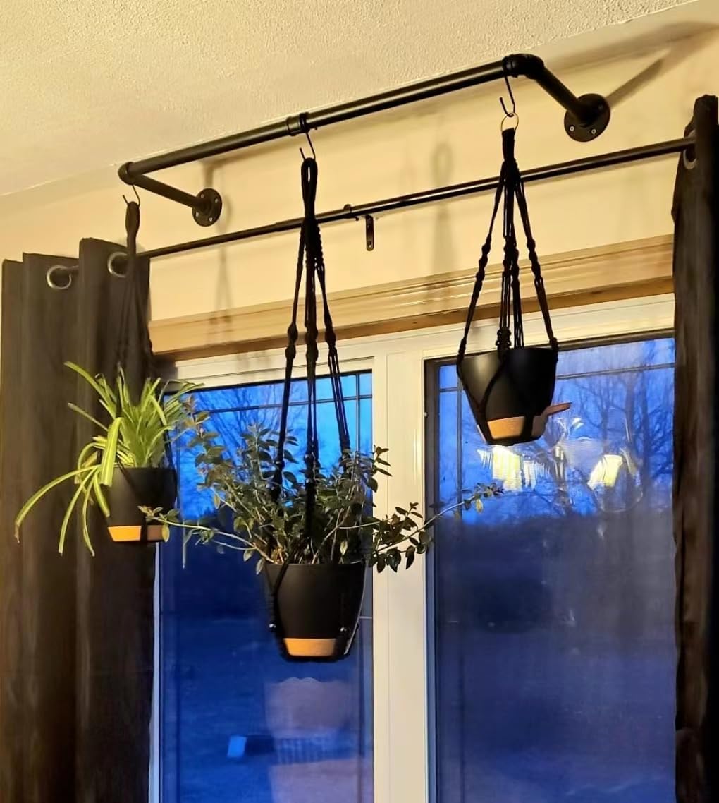 3 Pack Self Watering Hanging Planters Macrame Plant Hangers with Indoor Flower Pots, 3 Different Size Hanging Basket, Plant Hanger with Hooks for Garden Home Decor Black