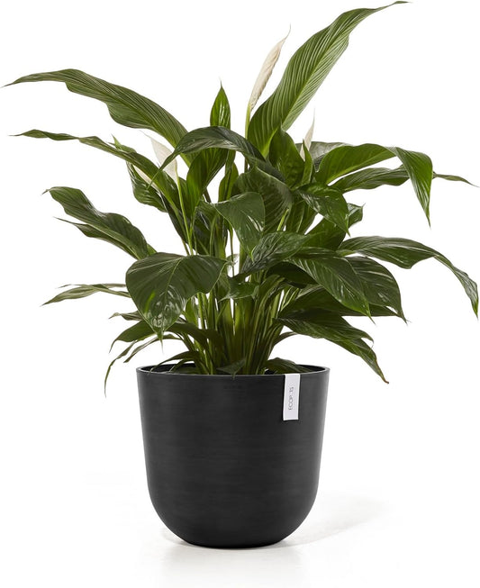 Ecopots Oslo Durable Modern Round Indoor/Outdoor Recycled-Based Composite Flower Pot Planter, Dark Grey, 17.75"