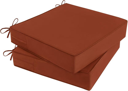 Outdoor Chair Cushions Set of 2 for Patio Furniture 22x22x4 Inch Waterproof Patio Chair Cushion 3 Year Color Fastness Square Elastic Foam Garden Sofa Couch Pads with Ties and Handle,Spice