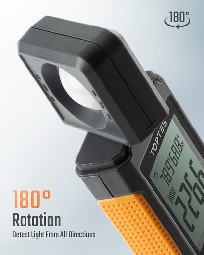 TS-710 Light Meter, Lux/Foot Candles Meter with 180º Rotating Sensor, 0.1~200,000 Lux Range, Large Backlit Display, Light Meter for Plants, Car Headlights, Home & Office LEDs (Includes Battery)