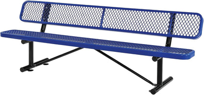 Outdoor Garden Bench, Cast Iron Metal Frame Patio Park Bench with Backrest, Portable Expanded Metal Black Bench, Commercial-Grade Outdoor Seating for Lawn, Patio, Park, Yard, Garden (Blue, 8FT/96'')