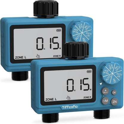 Sprinkler Water Timer Outdoor, 2 Outlets Digital Pogrammable for Garden Hose, Irrigrtion Timer with Rain Delay and Manual Mode (2 Packs)