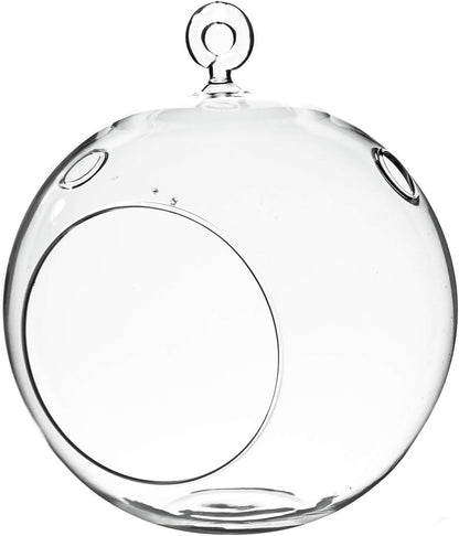 WGV Hanging Terrarium Globe, Width 6", Height 6.5", DIY Air Succulent Planter, Clear Glass Vase Orb with Flat Bottom, Candle Holder for Windowsill Outdoor Garden Decor, 1 Piece