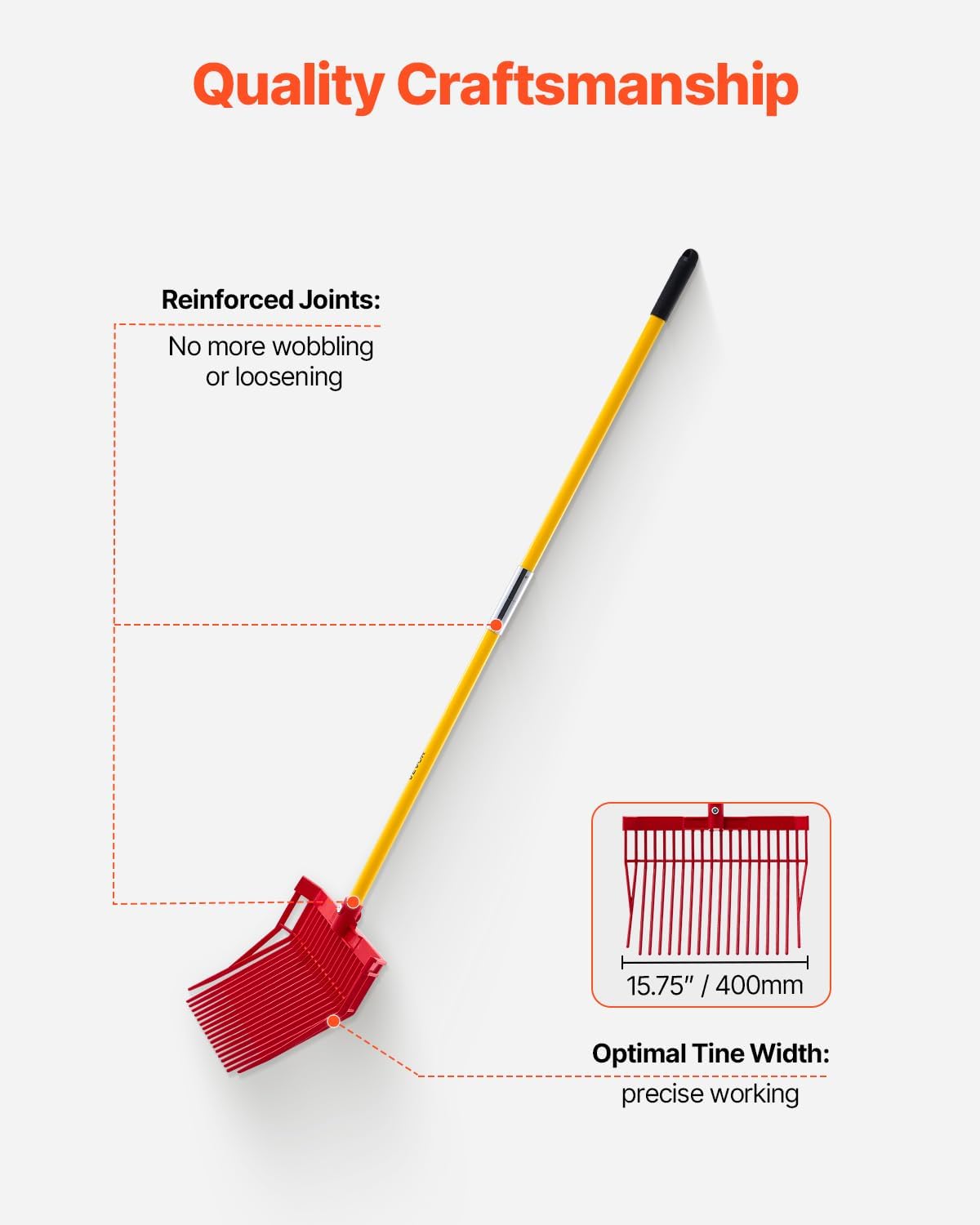 VEVOR Manure Fork, 18 Angled Tines, Horse Manure Rake with Long Fiberglass Handle, 61 in Durable Plastic Pitchfork Muck Rake Tool for Gardening Horse Stall Stable Grass Hay Cleaning Farm Work